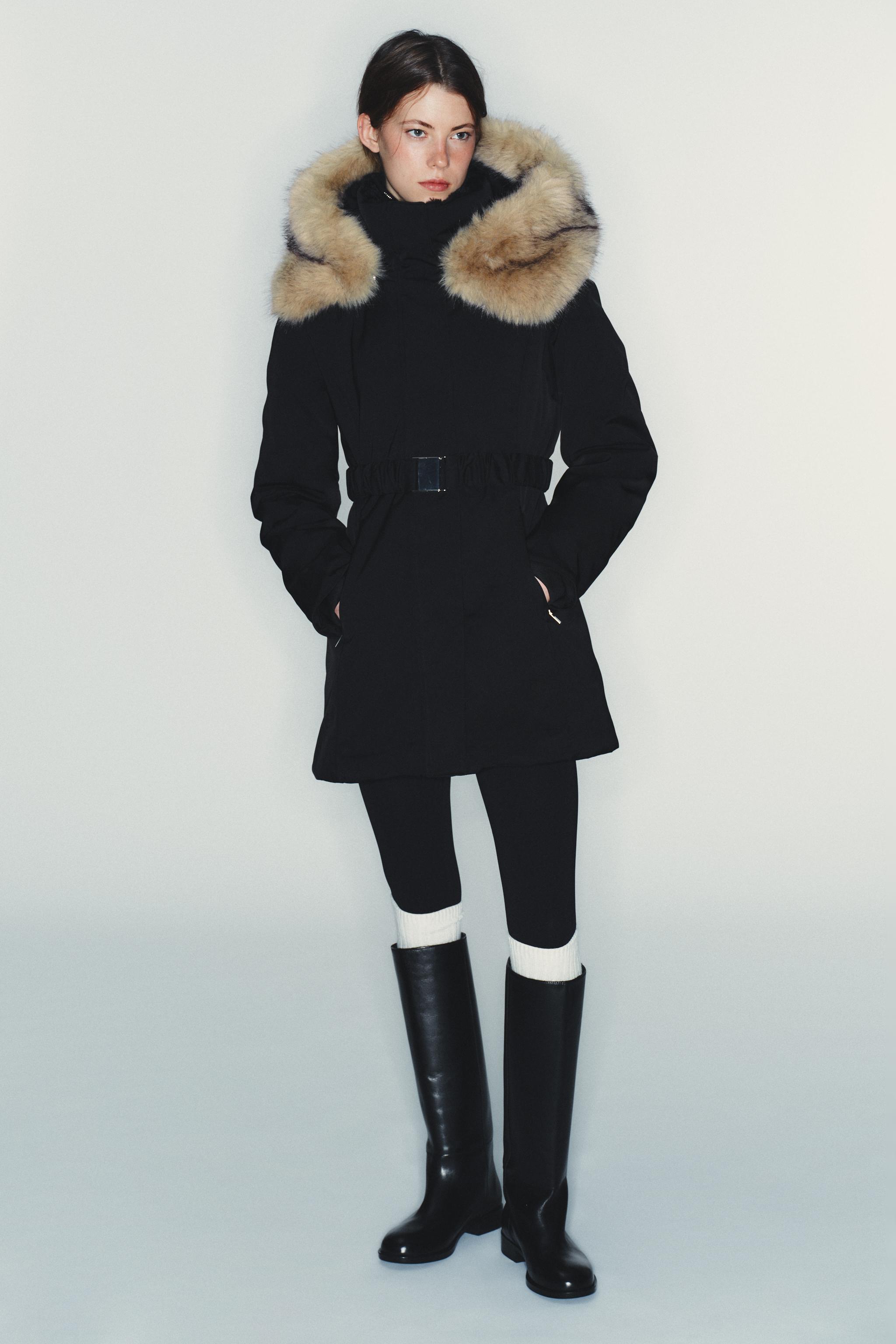 ZARA フェイクファーフード付きコート 新品タグ付きZARA フェイクファー フード付きコート ファー アウター