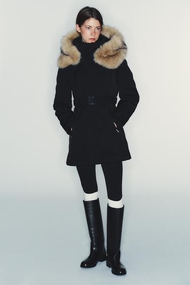 ANORAK ACOLCHADO CAPUCHA EFECTO PELO WATER AND WIND PROTECTION - Negro de Zara