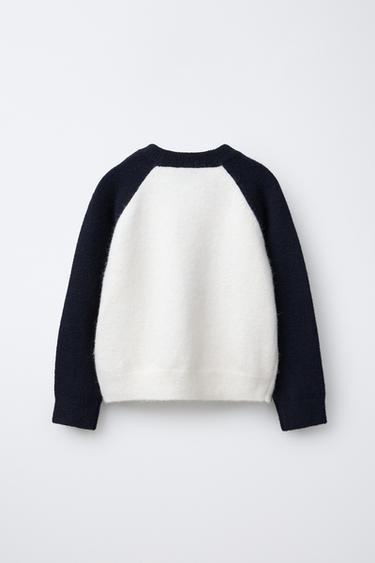 PULL INSCRIPTION MANCHES CONTRASTE - Bleu de Zara - Image 1