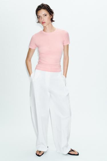 MINIMALIST SHORT SLEEVE T-SHIRT - Mid-pink by Zara