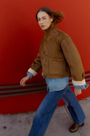 Zara REVERSIBLE DOUBLE-FACED JACKET - taupe brown