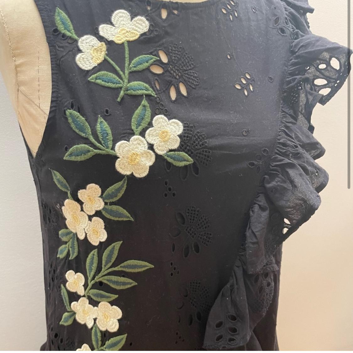 RUFFLED EYELET EMBROIDERED BLACK DRESS - Image 2