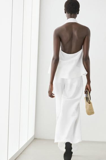 Zara Linen blend palazzo trousers - Oyster-white