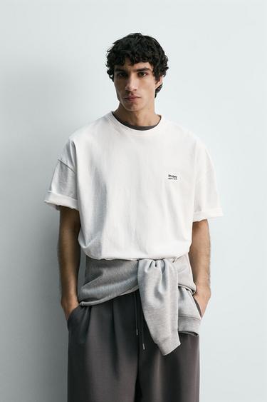 Zara EMBROIDERED INTERLOCK T-SHIRT - White
