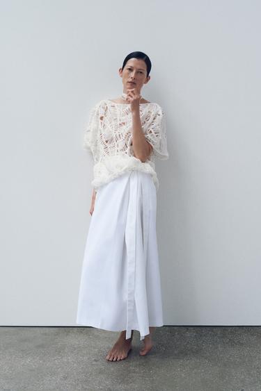 Zara ZW COLLECTION ASYMMETRIC MIDI SKIRT - Oyster-white