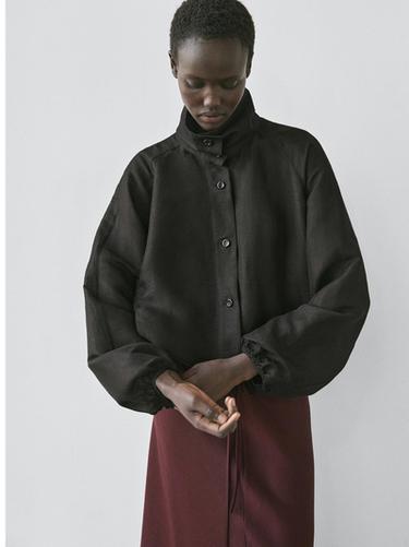 Veste bomber en lin et soie - Noir de Zara