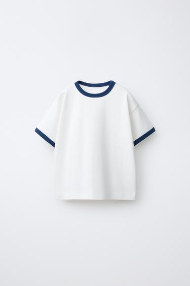Zara CONTRAST PIPING T-SHIRT - Navy blue