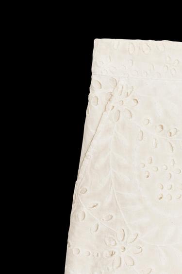 Zara ZW COLLECTION PERFORATED EMBROIDERY BERMUDA SHORTS - taupe brown