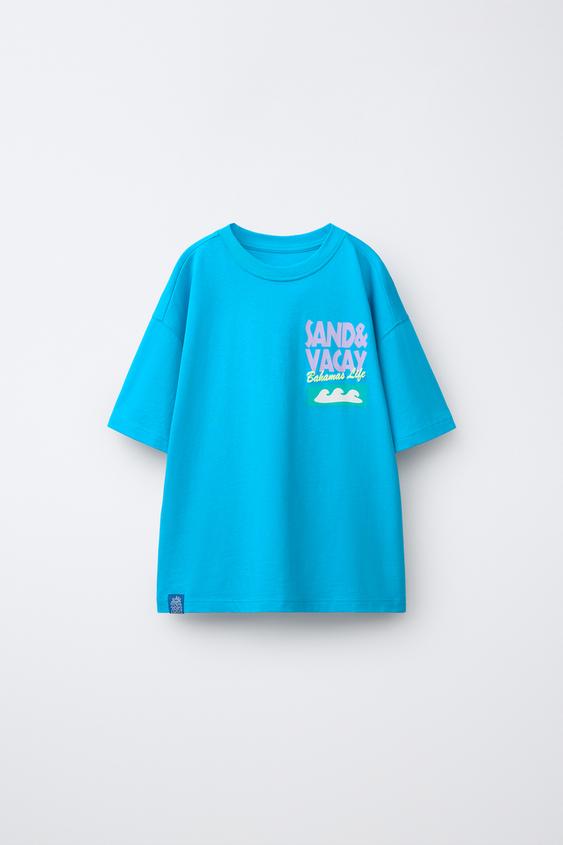 Zara MAJICA S PRINTOM PORUKE – plava / bijela – Slika 0