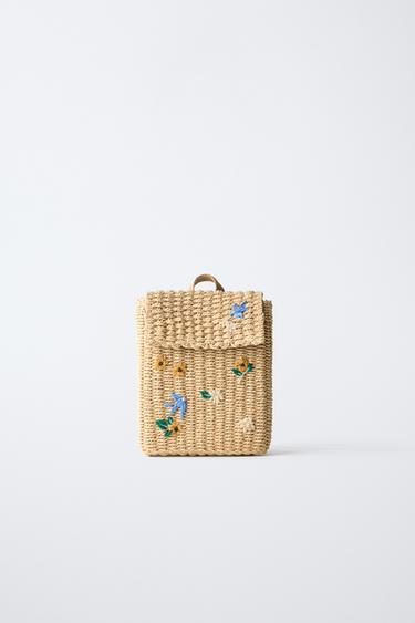 FLORAL RAFFIA BACKPACK - Camel Brown by Zara - Image 0