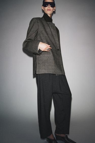 OVERSIZE CHECK BLAZER WITH WOOL ZW COLLECTION - Dark brown by Zara
