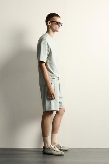 RELAXED FIT INTERLOCK SWEATBERMUDA - afgewassen groen van Zara