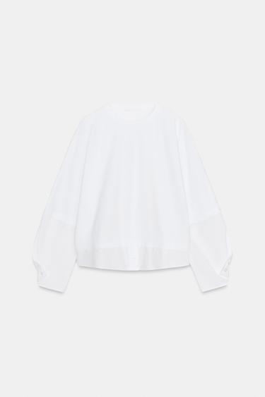 CAMISETA COMBINADA POPELÍN - Blanco de Zara