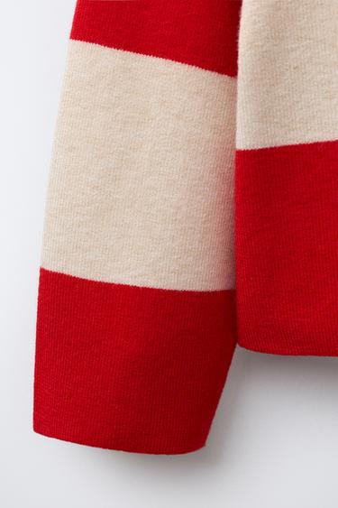 PULL EN MAILLE À RAYURES ET NŒUDS - Écru / Rouge de Zara - Image 3