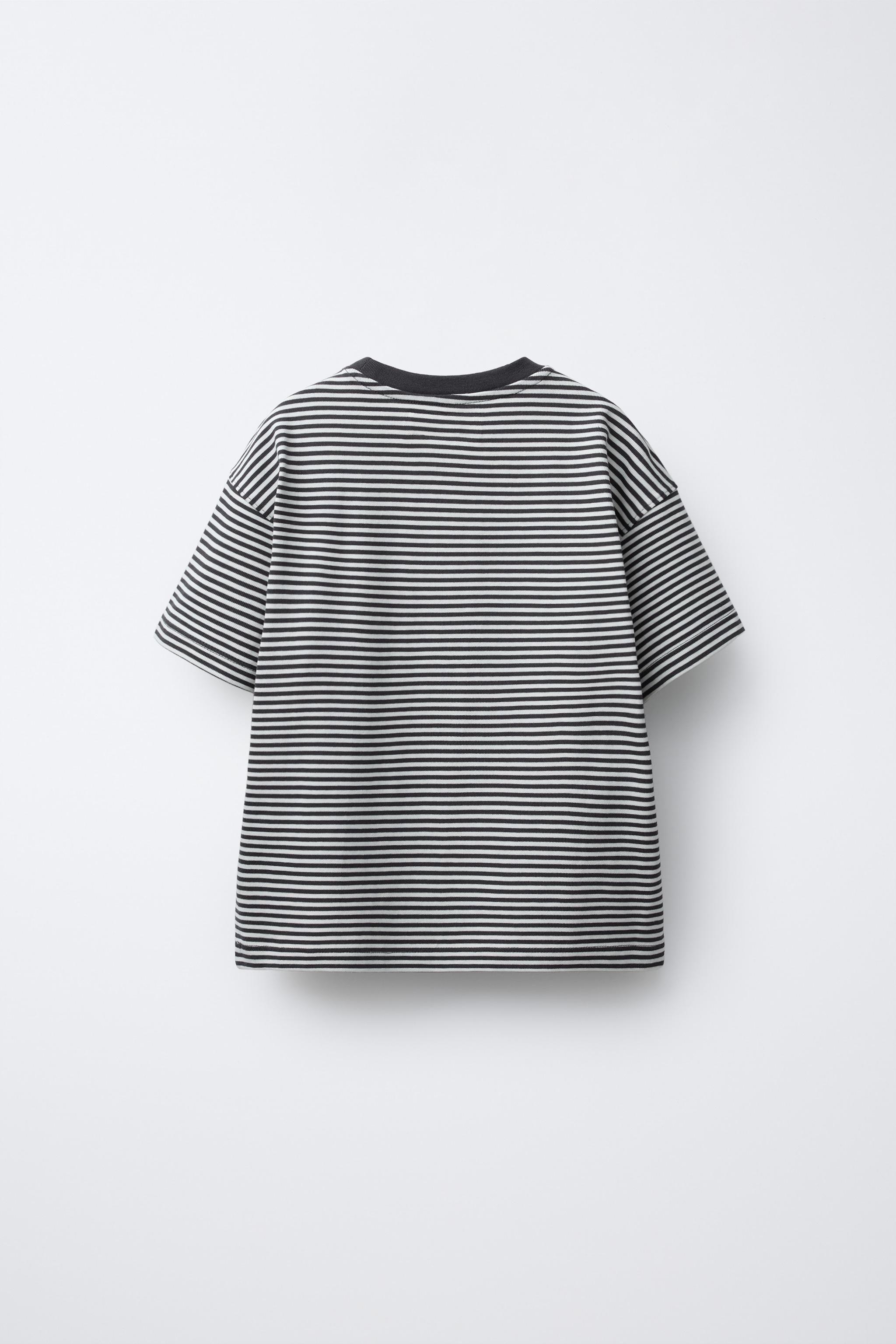EMBROIDERED TEXT STRIPED HEAVY WEIGHT T-SHIRT