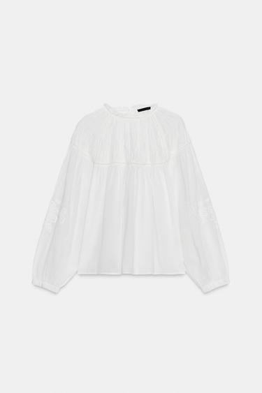 CHEMISE ROMANTIQUE NID D'ABEILLE - Blanc de Zara - Image 6