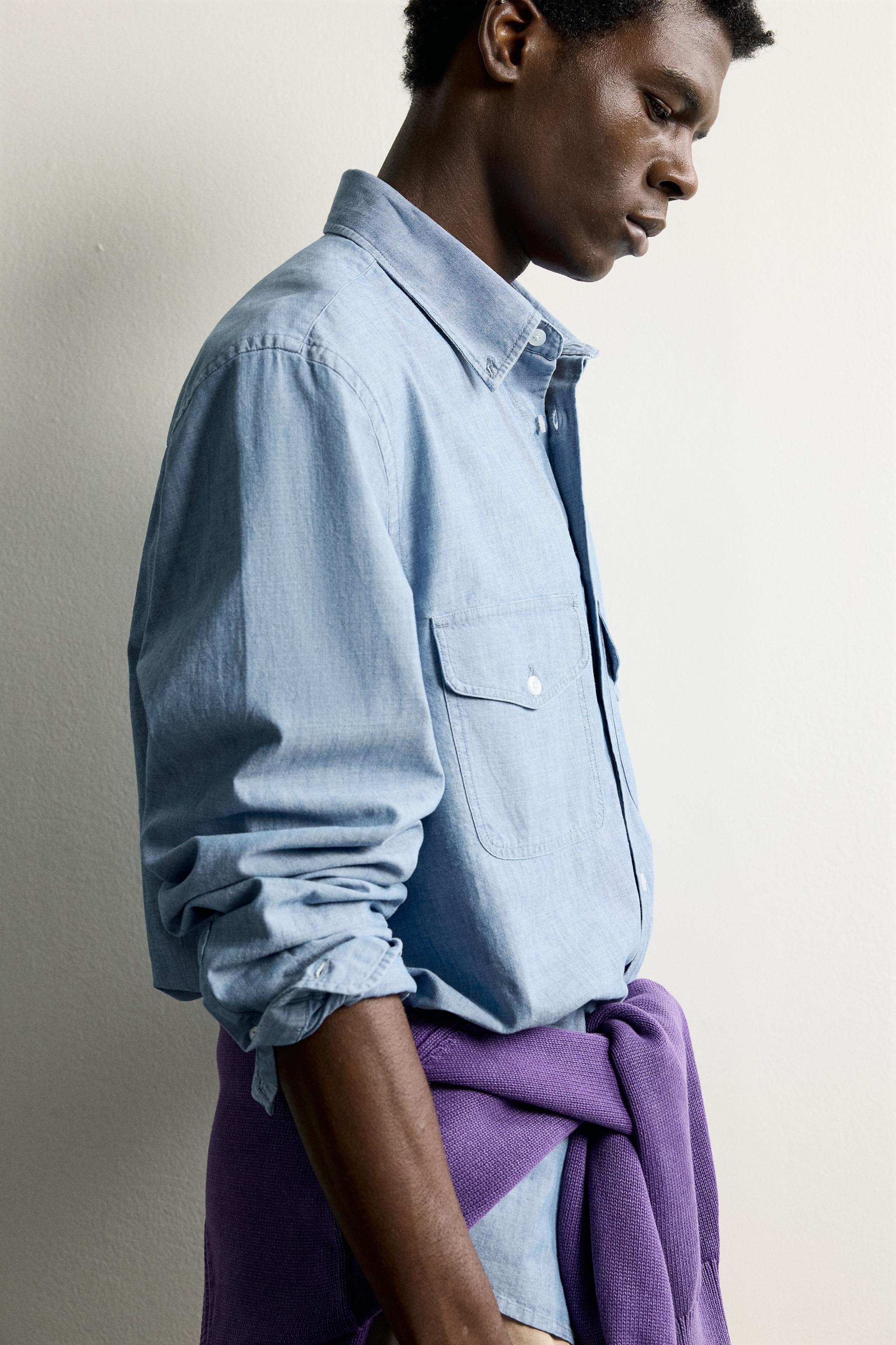 REGULAR FIT CHAMBRAY POCKET SHIRT
