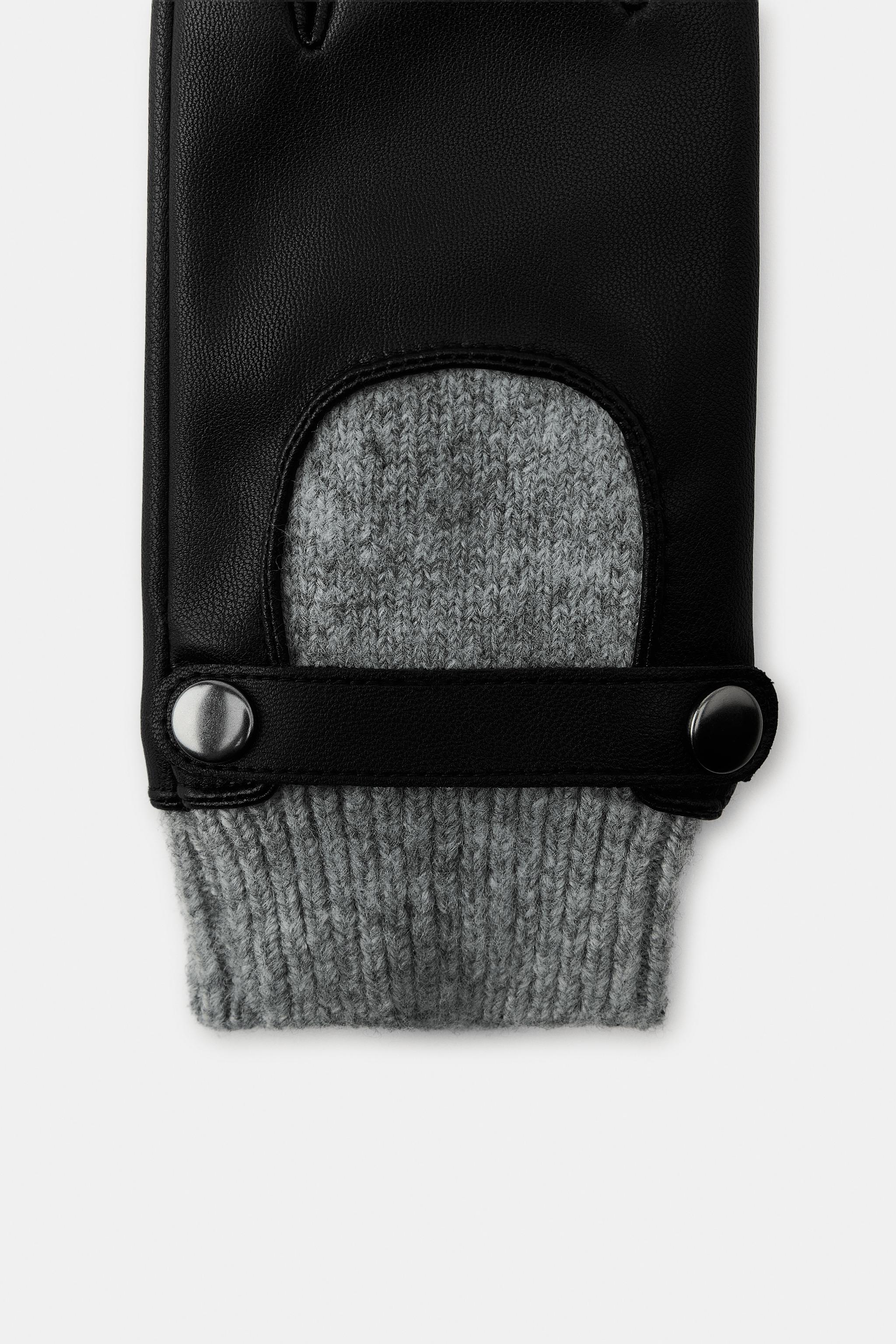 FAUX LEATHER WOOL BLEND GLOVES