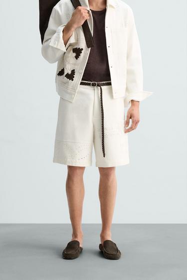 BERMUDA CARGO PATCHWORH - Blanco roto de Zara