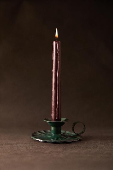 IRON CHRISTMAS CANDLESTICK WITH WAVY PLATE - Green by Zara