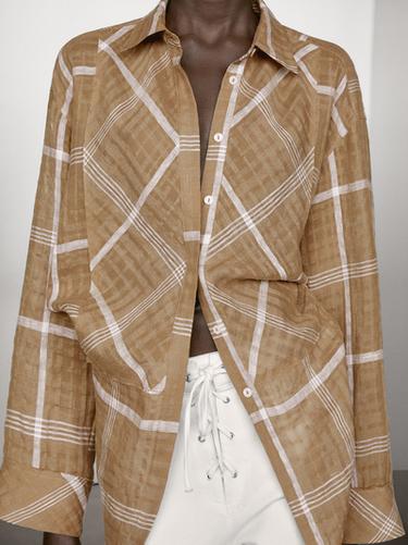 Zara Flowing linen blend check shirt - Mustard