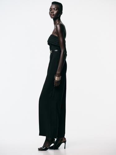 CREPE BUSTIER JUMPSUIT WITH BELT - Black by Zara - Image 4