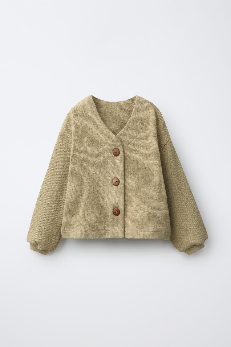 TEXTURED KNIT CARDIGAN — Beige