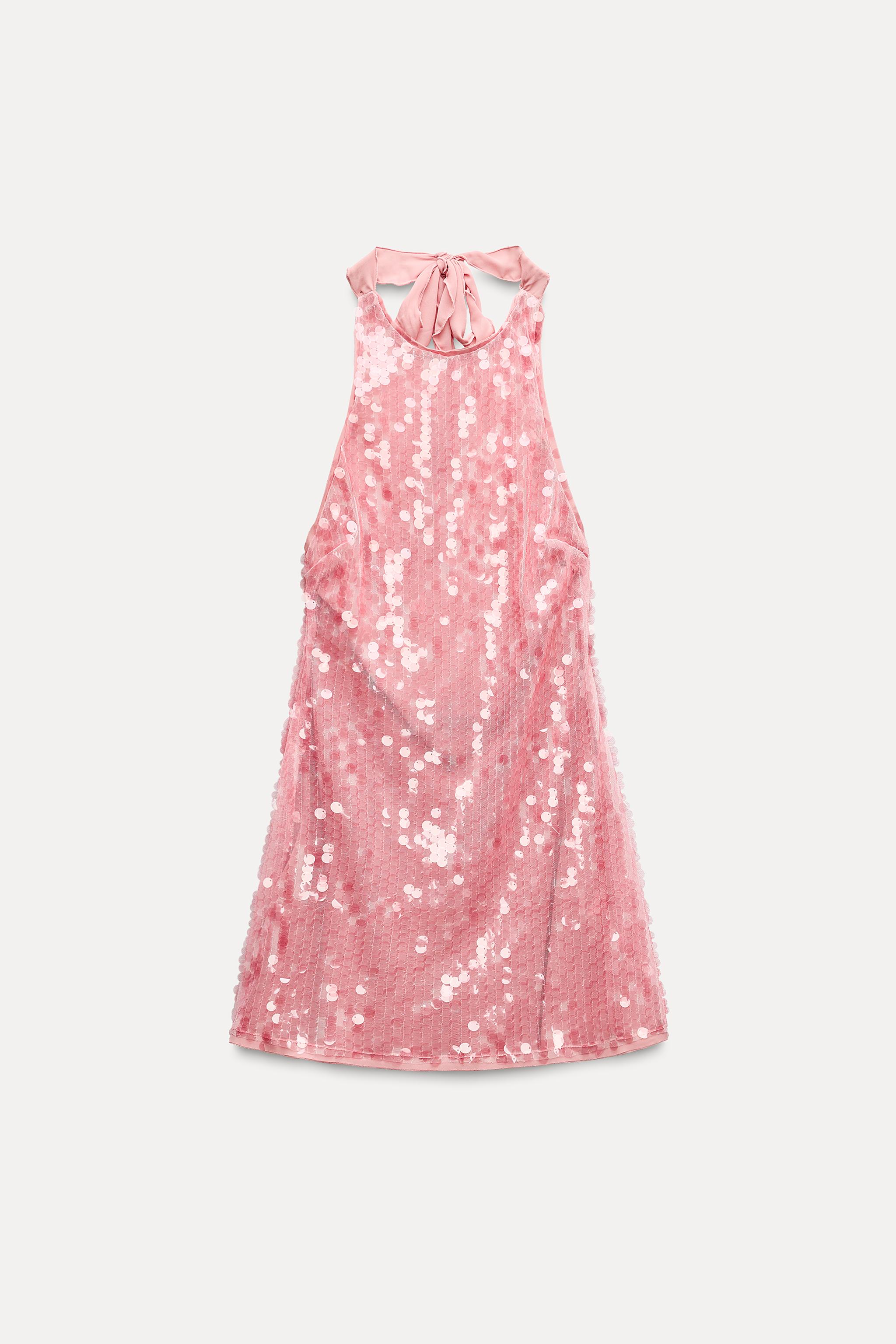 SEQUINNED HALTER NECK DRESS Pink ZARA United Kingdom