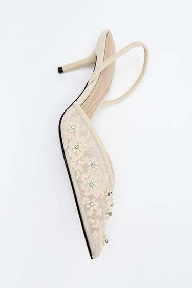 ZAPATO TACÓN MESH ABALORIOS - Blanco de Zara