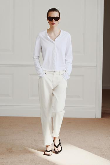 100% COTTON BUTTON-UP T-SHIRT - White by Zara