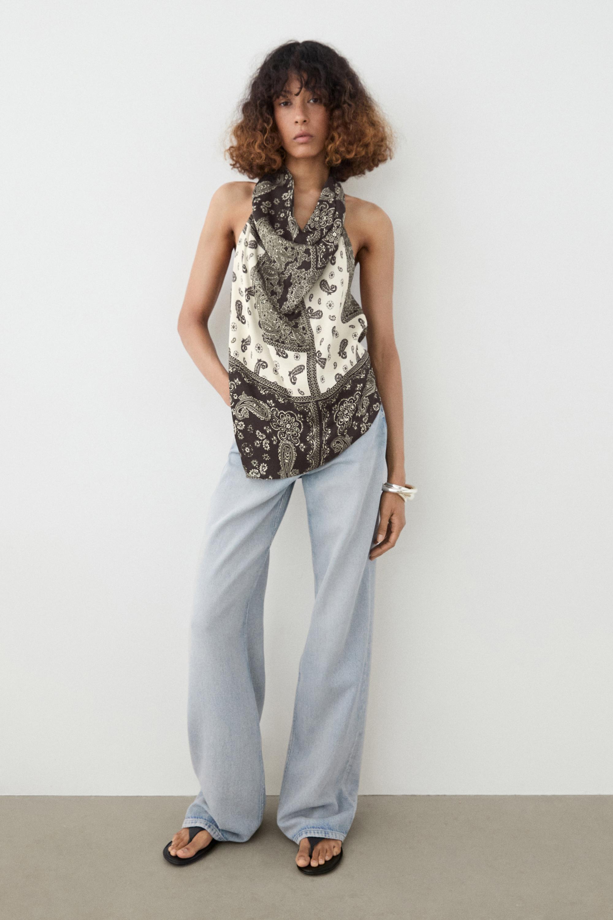 Flowing printed halter top