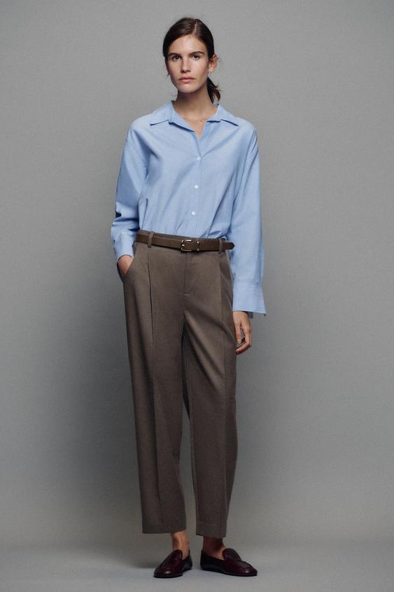 PANTALÓN TOBILLERO CINTURÓN - Visón de Zara - Imagen 0