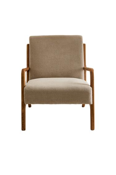 ASH WOOD LINEN ACCENT CHAIR - Light beige by Zara