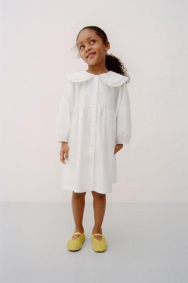 ROBE EN POPELINE COL CLAUDINE BRODÉ - Blanc de Zara