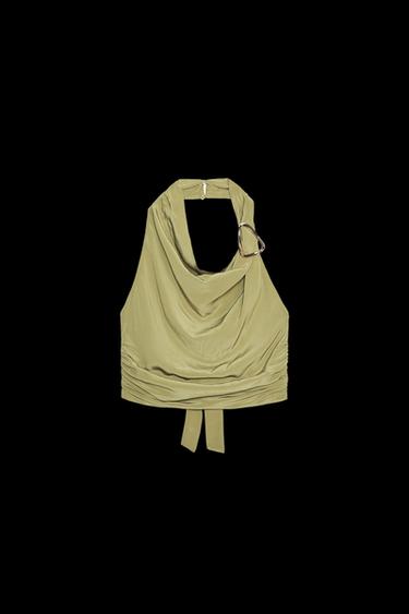 TOP HALTER FORNITURA NUDO ESPALDA - Khaki claro de Zara