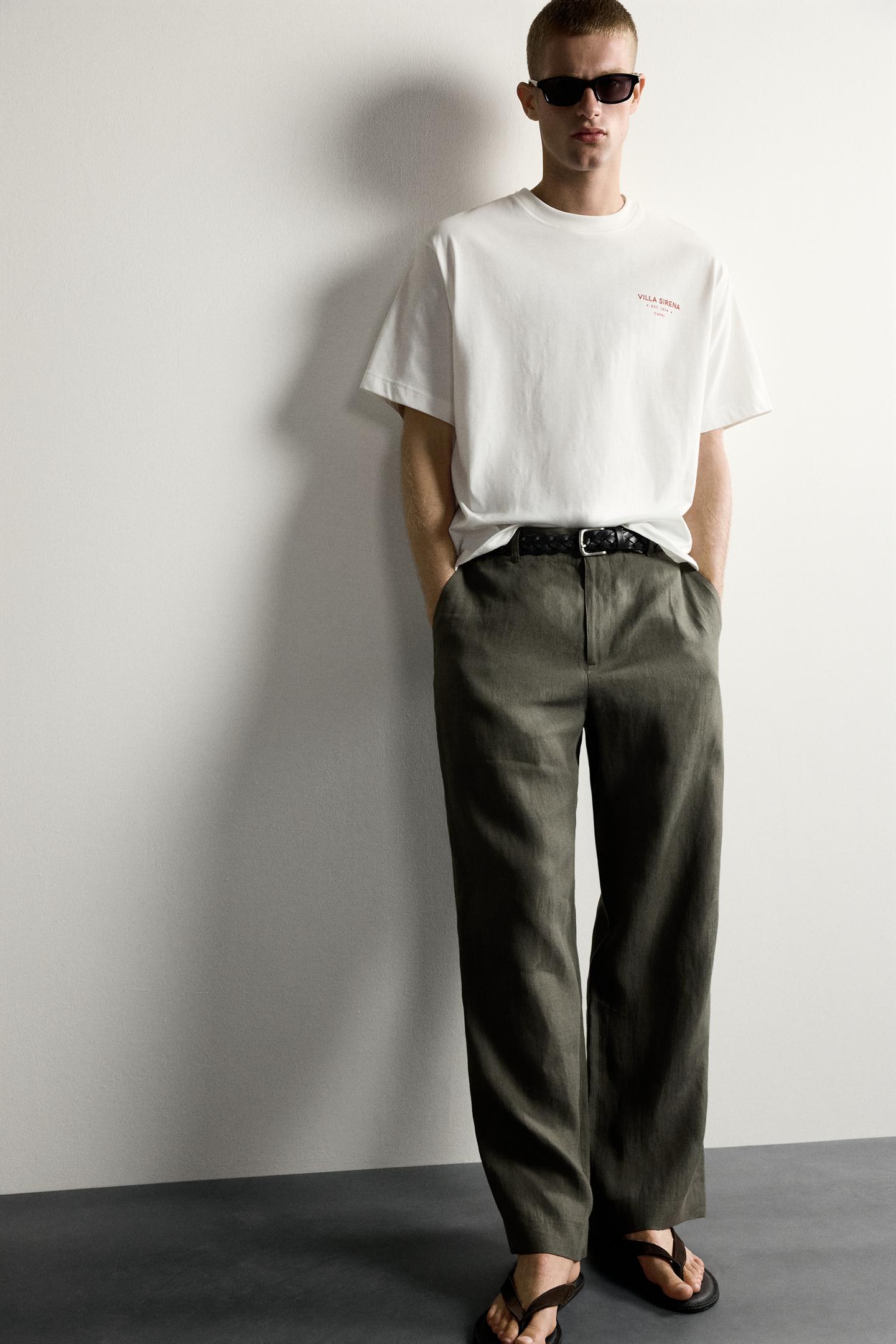 Мужская футболка Zara Relaxed Fit Contrast Print, цвет: Экрю — фото 6