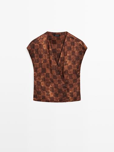 Zara Satin wrap top - Maroon Grey