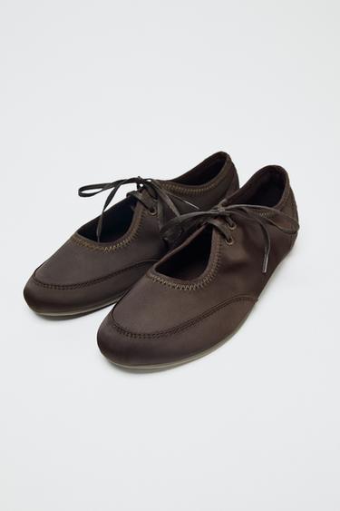 SPORTS BALLERINA WITH LACES - Brown by Zara - Image 3