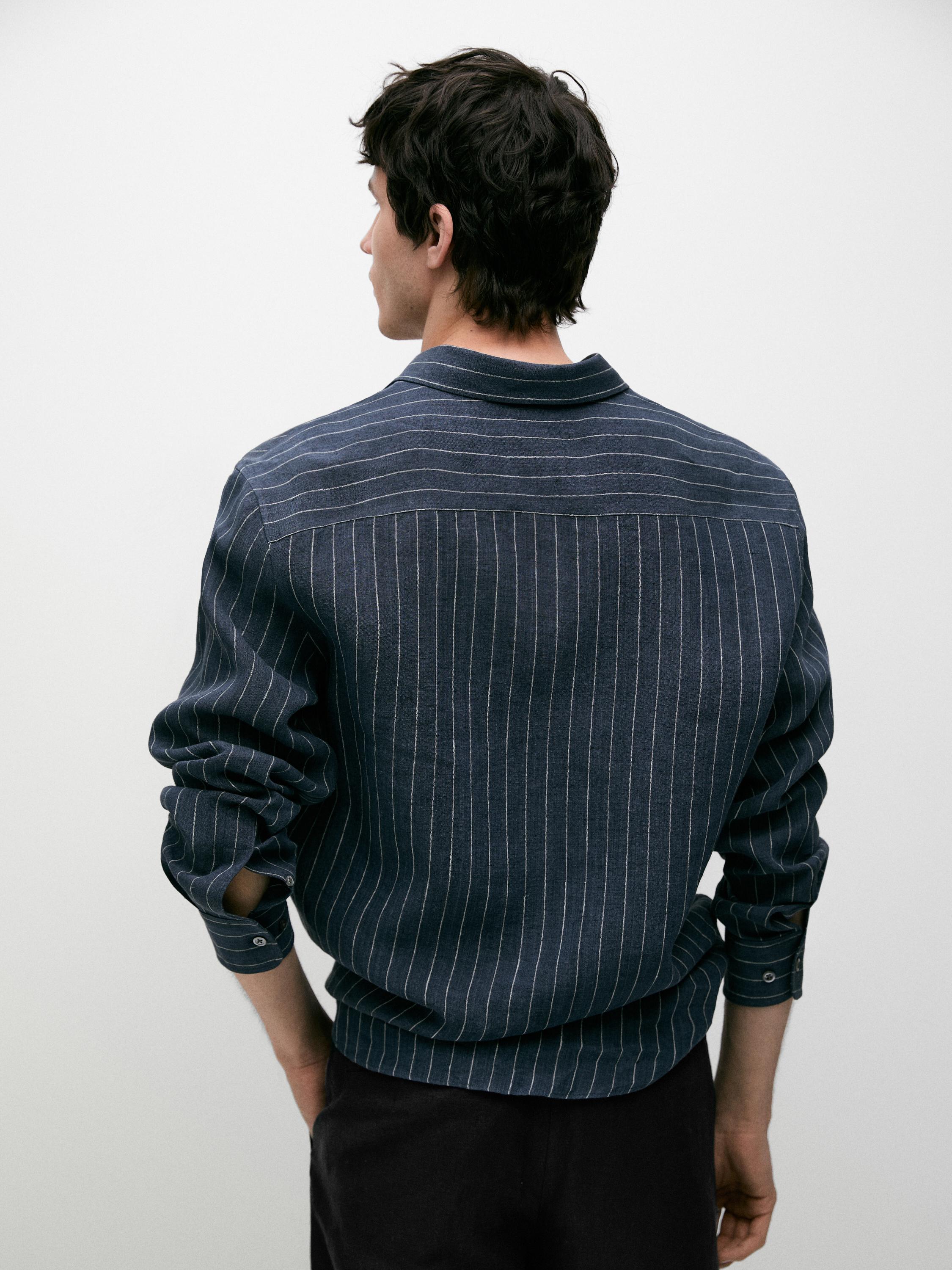 100% linen slim fit striped shirt