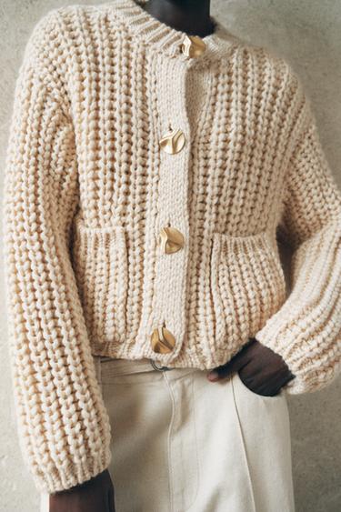CHUNKY KNIT CARDIGAN - Ecru by Zara - Image 3