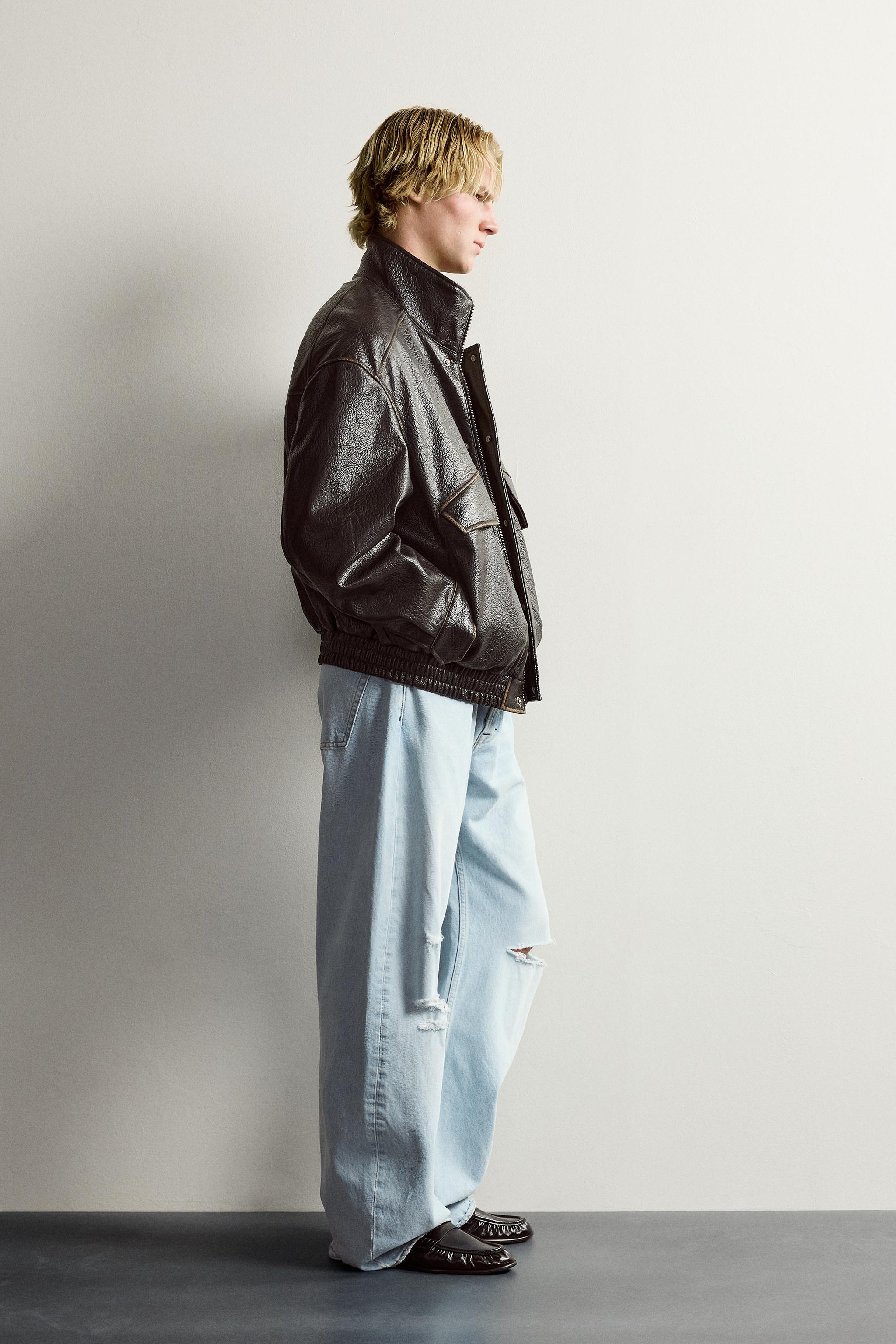 RELAXED-FIT FAUX LEATHER JACKET