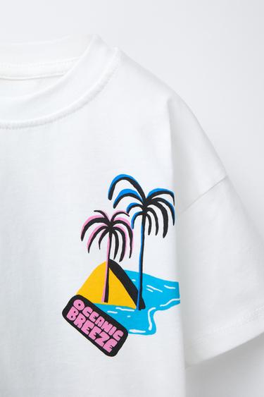 T-SHIRT IMPRIMÉ PALMIERS - Blanc de Zara - Image 2