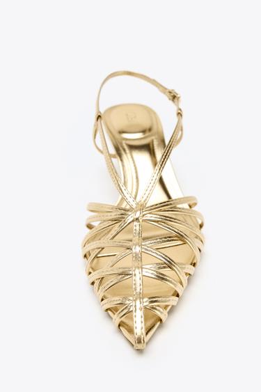 METALLIC-EFFECT HEEL SLINGBACK SHOES - Gold de Zara - Image 4