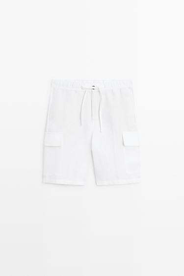 Zara 100% linen cargo Bermuda shorts - White