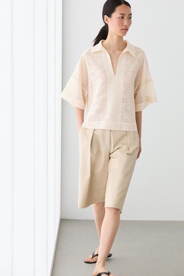 Camisa polera detalle bordado 100% algodón - Blanco de Zara