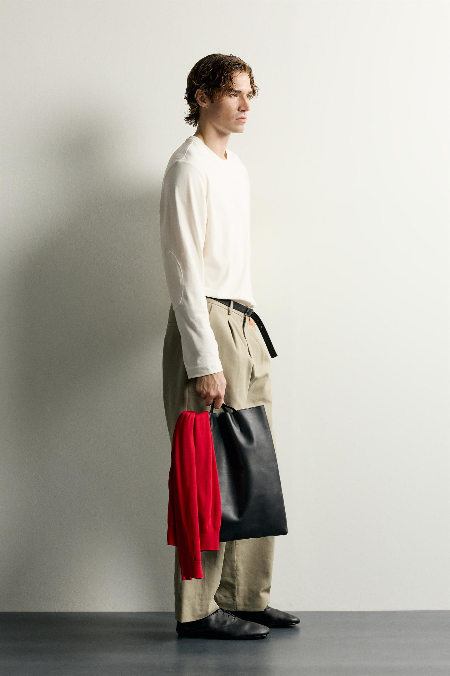 Мужская футболка Zara Relaxed Fit Elbow Patch, цвет: Устричный белый — фото 4