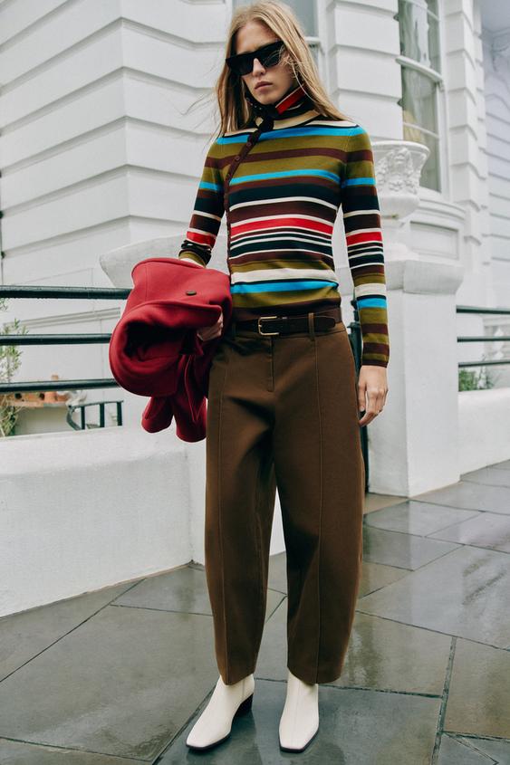 PANTALÓN GLOBO CINTURÓN - Marrón de Zara - Imagen 0