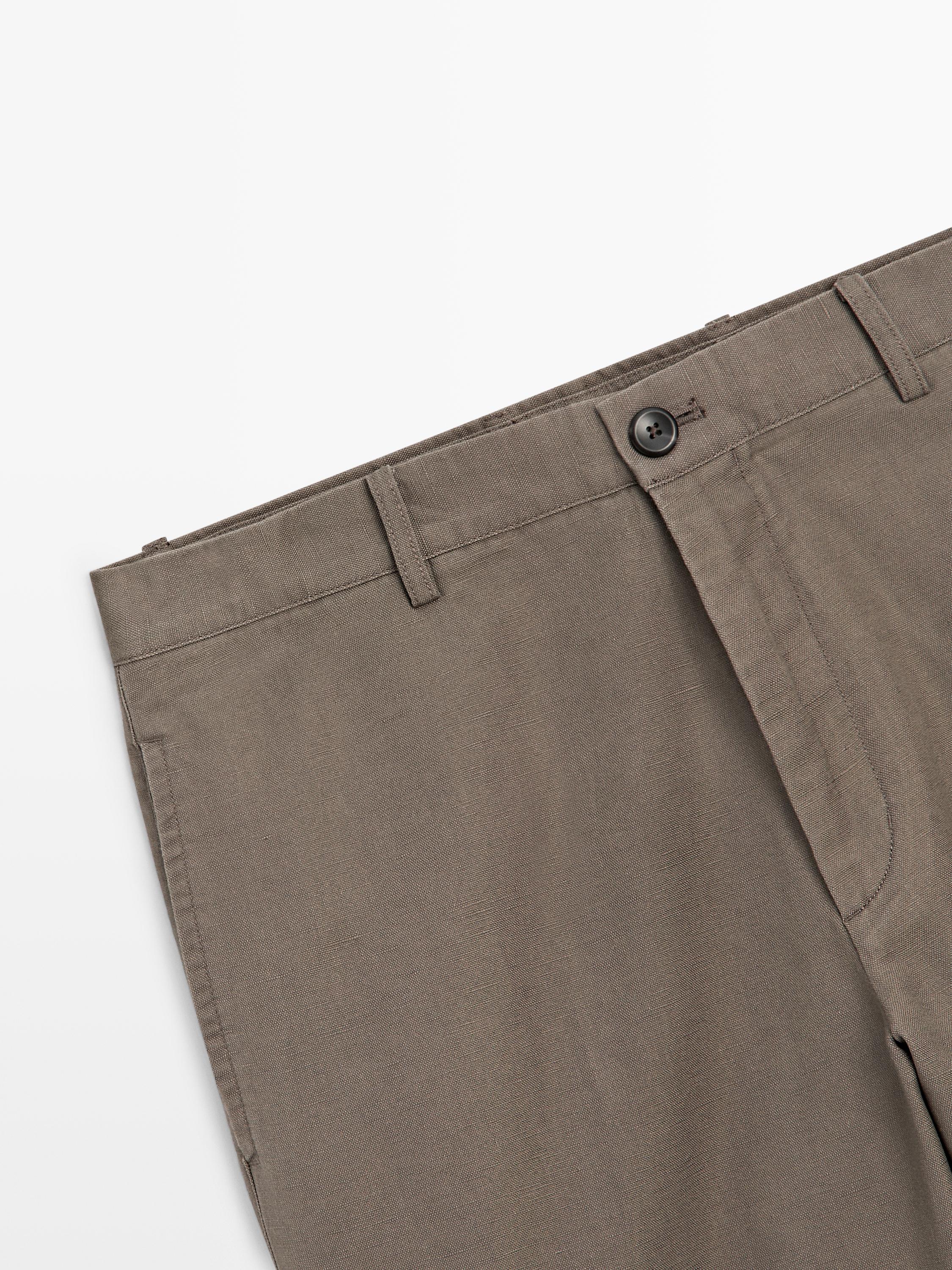 Cotton and linen tapered fit trousers