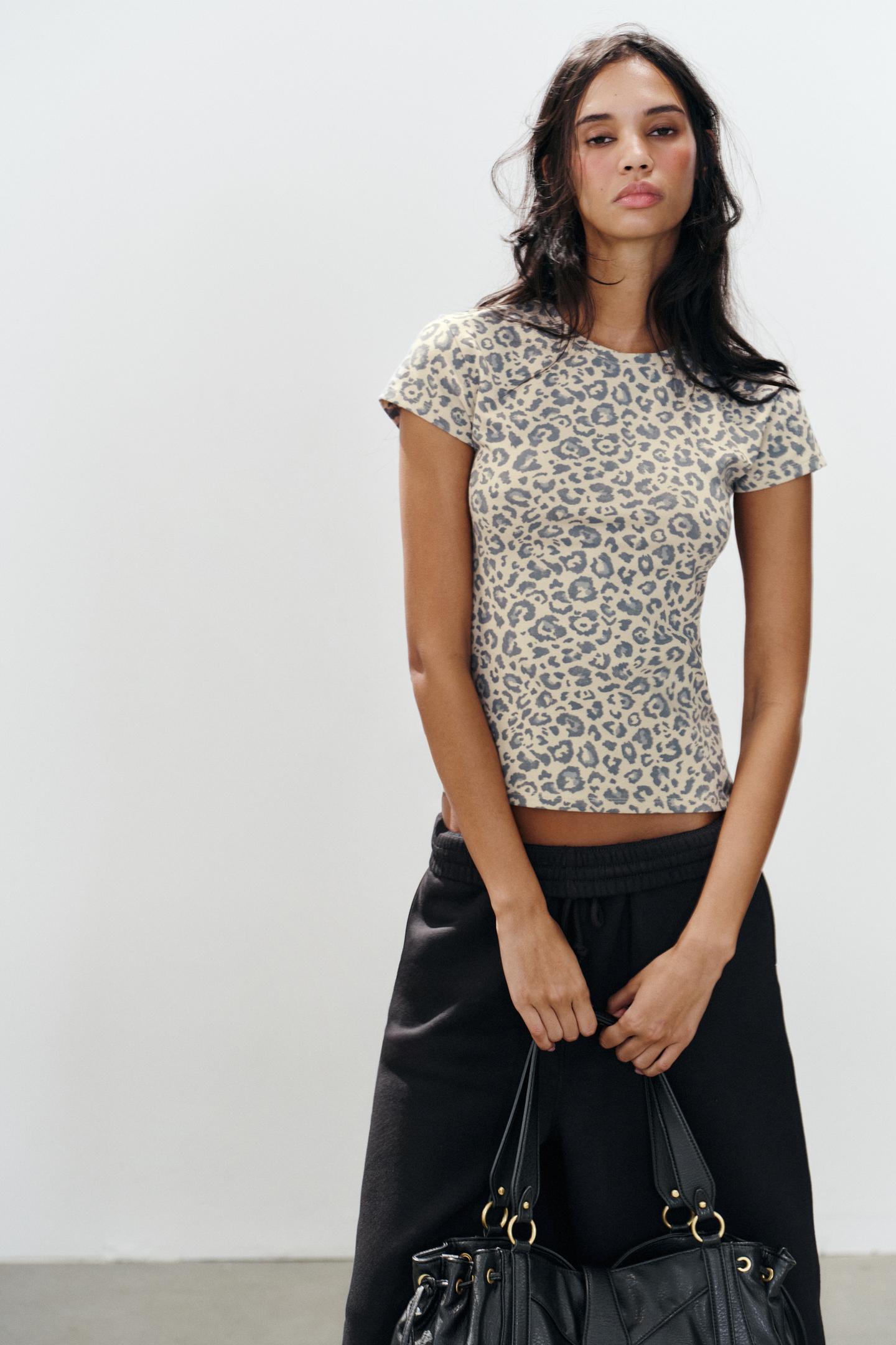 Женская футболка Zara Animal Print, цвет: Леопардовый — фото 2