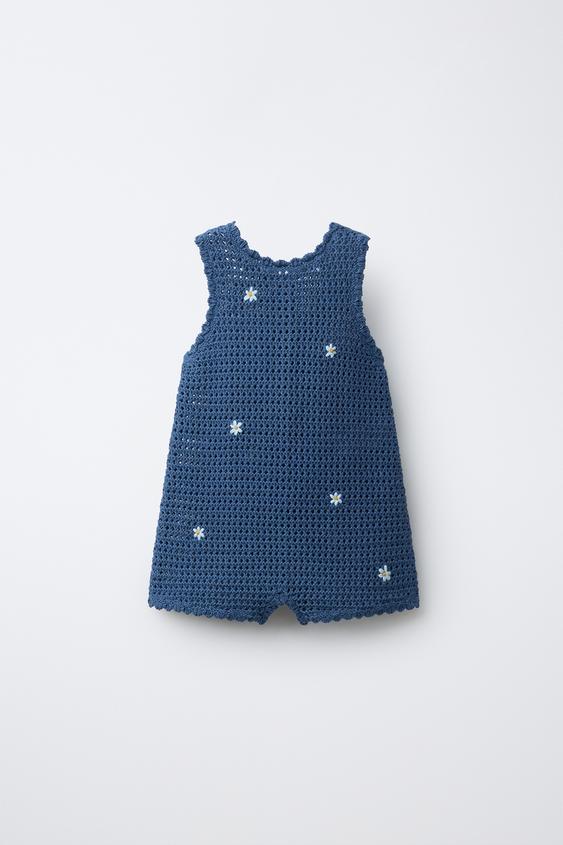 PELELE PUNTO CALADOS FLORES BORDADAS - Azul de Zara - Imagen 0
